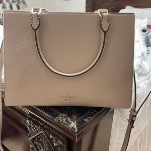 ~ tan and white kate spade bag